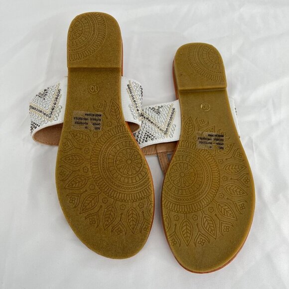 Olivia Miller Women's‎ Rhinestone Studded Slip-On Sandals Size 10 White & Silver - Picture 4 of 5